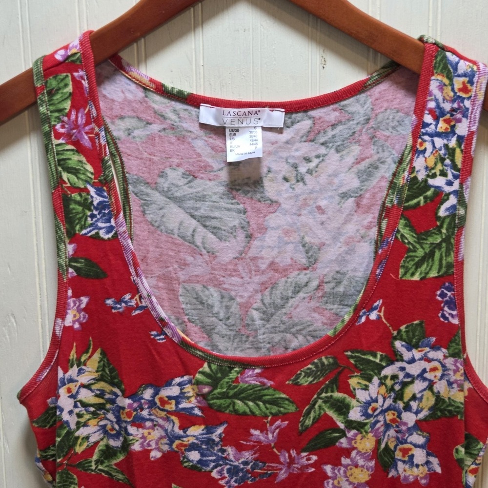 LASCANA For VENUS Tank Top Womens Small Red Floral Tropical Scoop Neck Top